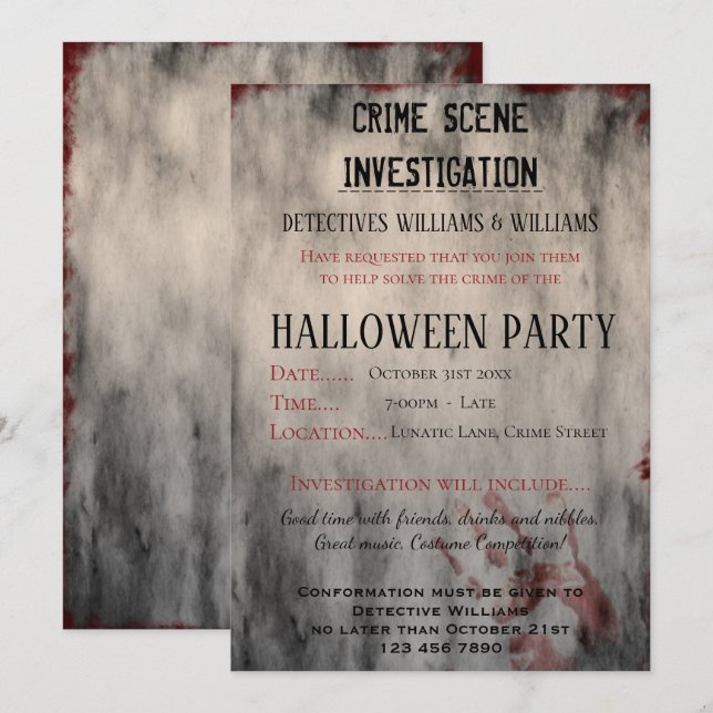Convite Crime Scense Investigation Halloween Party (Frente/Verso)