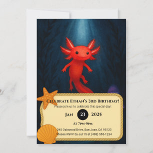 Convite Crimson Axolotl em Mushroom Grot Aniversário