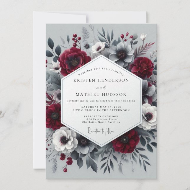 Convite Crimson Bloom Moody Romance Wedding (Frente)