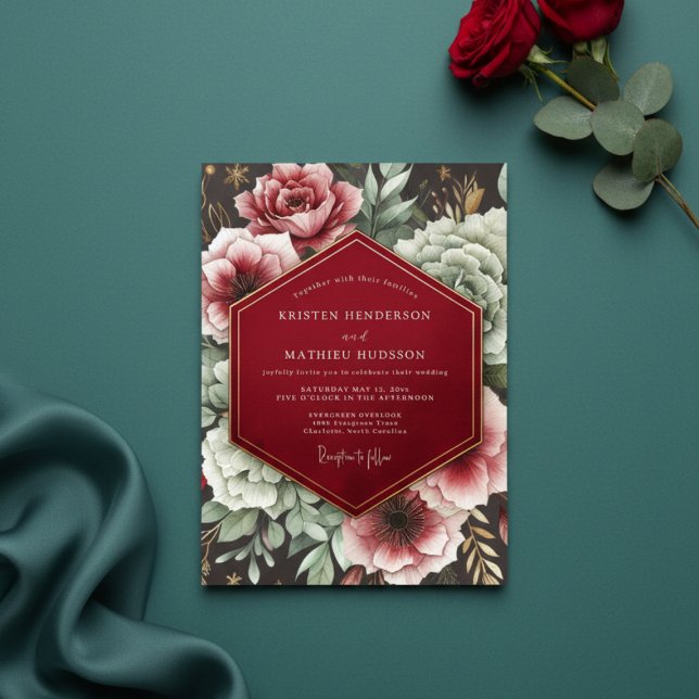 Convite Crimson Bloom Romance Wedding (Criador carregado)