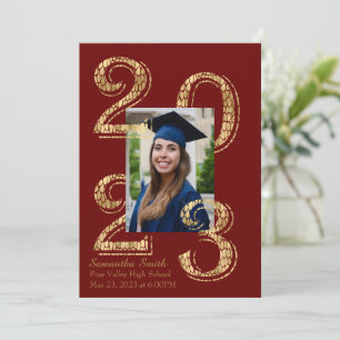 Convite Crimson e Dourada Graduação Fotográfica 2023