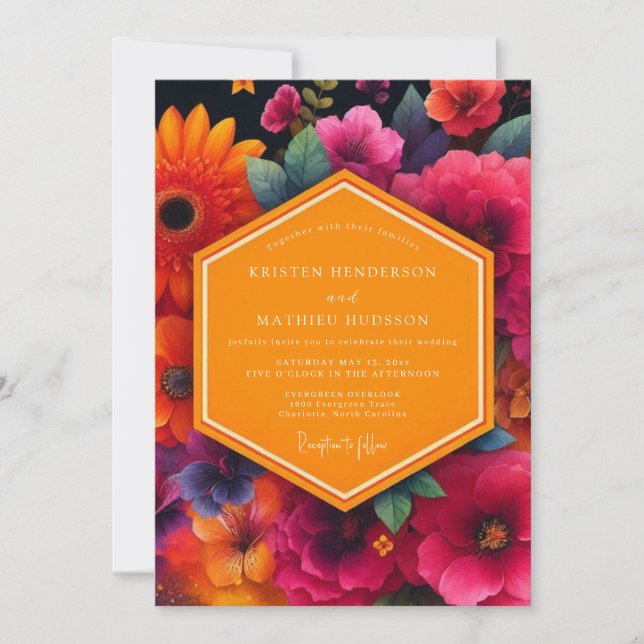 Convite Crimson Floral Bloom Wedding (Frente)