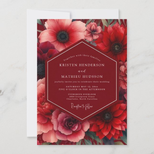 Convite Crimson Floral Romance Wedding (Frente)