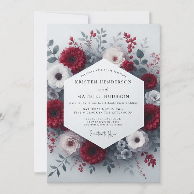 Convite Crimson Floral Romance Wedding (Frente)