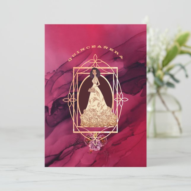 Convite Crimson Glow Quinceañera Tiara (Em pé/Frente)