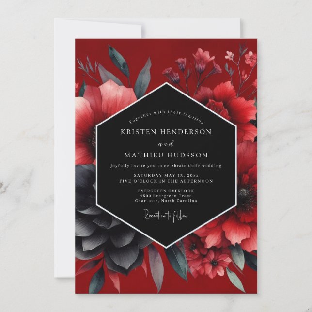 Convite Crimson Gothic Bloom Wedding (Frente)