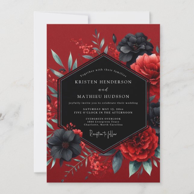 Convite Crimson Gothic Flora Wedding (Frente)