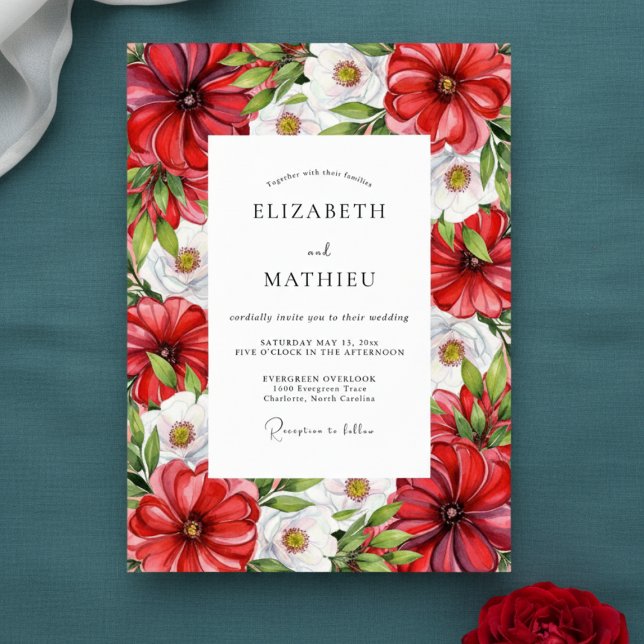 Convite Crimson Lush Botanical Wedding (Criador carregado)