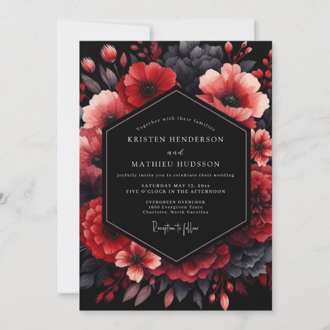 Convite Crimson Nocturnal Bloom Wedding (Frente)