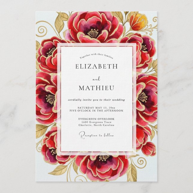 Convite Crimson Opulent Bloom Wedding (Frente)