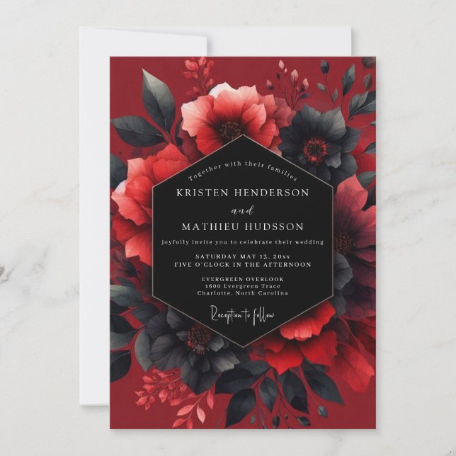 Convite Crimson Passionate Flora Wedding (Frente)
