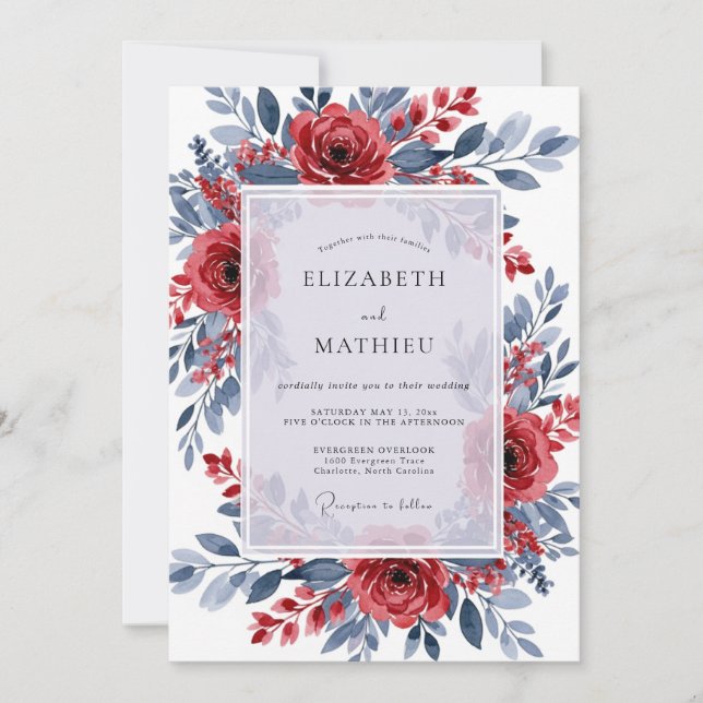 Convite Crimson Slate Ornate Winter Wedding (Frente)
