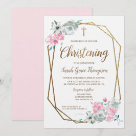 Convite Criptografia de Bebê com Aquarela Floral Cor-de-Ro