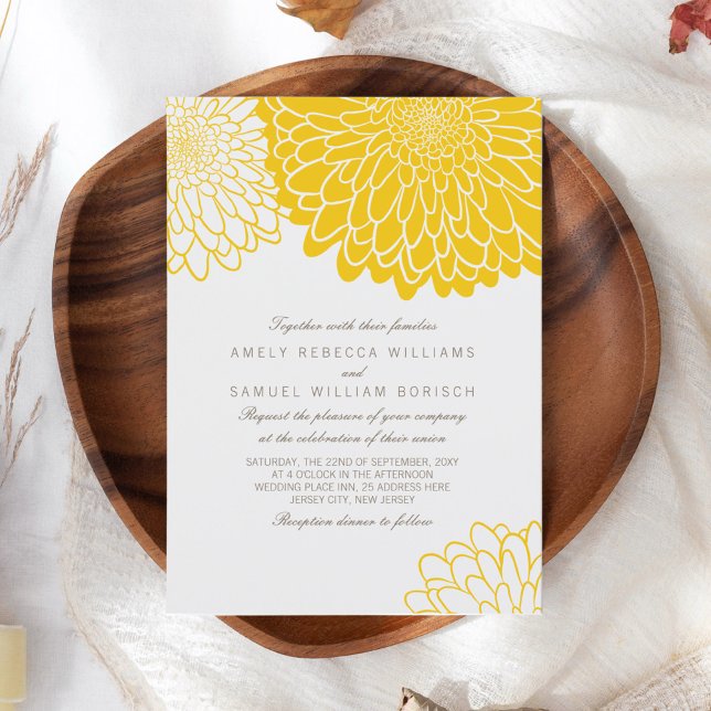 Convite Crisântemo Amarelo Branco Casamento Simples Elegan (Criador carregado)