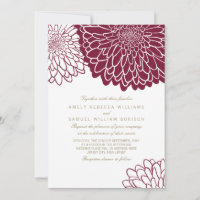 Crisântemo Borgonha Texto Dourado Casamento Simple