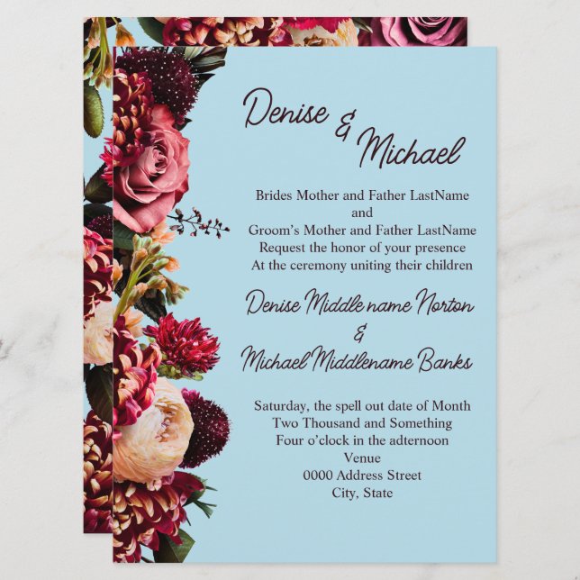 Convite Crisântemo em Açúcar Fio Azul (Frente/Verso)