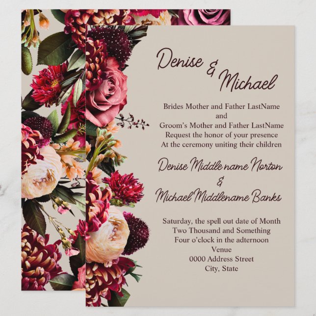 Convite Crisântemo em Pálido Perfeito (Frente/Verso)