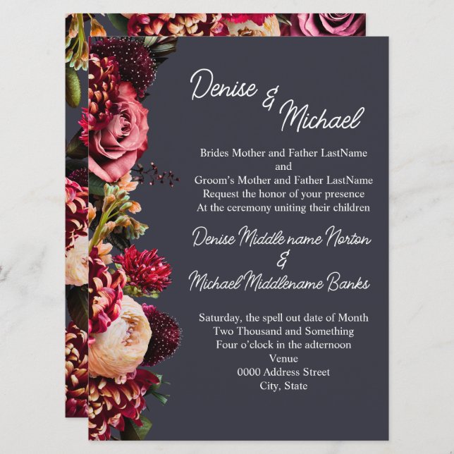 Convite Crisântemo na Noite Polar Cinza (Frente/Verso)