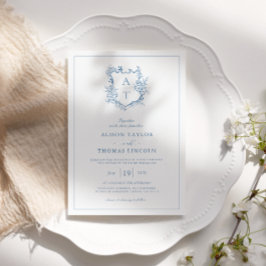Convite Crista Azul Vibrante Casamento Monograma Formal