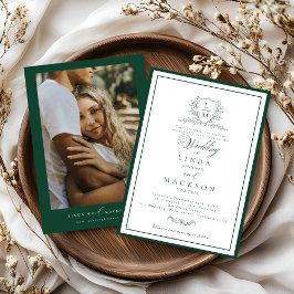 Convite crista botânica monograma de casamento em verde es
