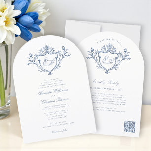 Convite Crista de Cisne Azul Toile Casamento Tudo em Um