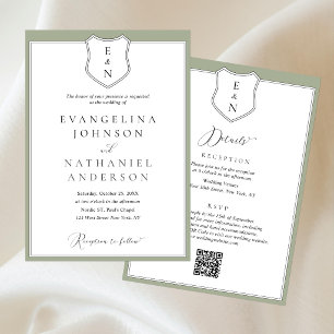 Convite Crista de Elegância Clássica Formal em Verde para 