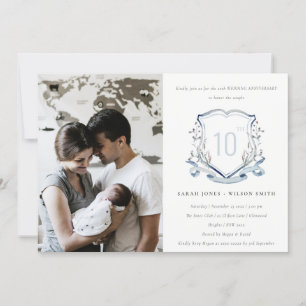 Convite Crista de Flor Silvestre Azul Foto Aniversário de 