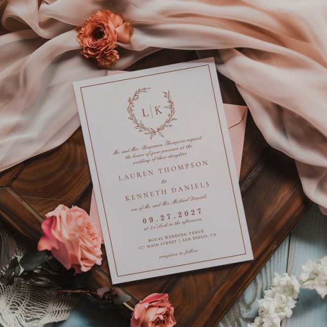 Convite Crista de Folha Formal Terracota e Creme Casamento (Criador carregado)