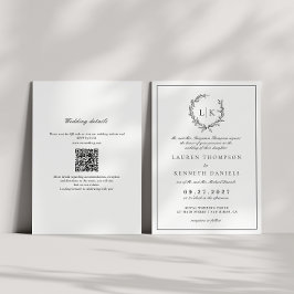 Convite Crista de Monograma de Folha Casamento Código QR P