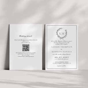 Convite Crista de Monograma de Folha Casamento Código QR P