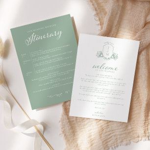 Convite Crista de Vitória em Verde Sálvia Bem-vindo/Itiner