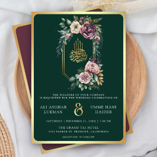 Convite Crista Floral de Ouro Roxo Casamento Muçulmano Esm