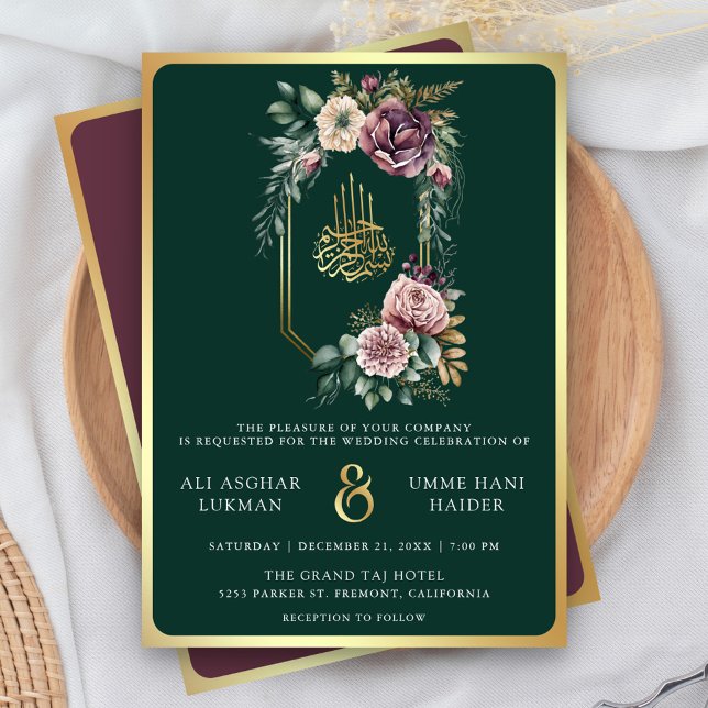 Convite Crista Floral de Ouro Roxo Casamento Muçulmano Esm (Criador carregado)
