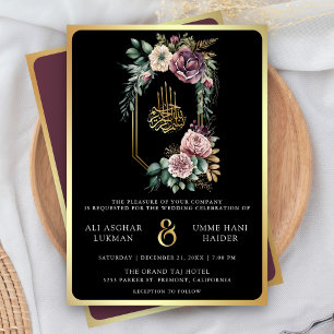 Convite Crista Floral Dourada Roxa Casamento Muçulmano Pre