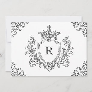 Convite Crista Inicial Tradicional Preta Monograma Batismo