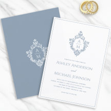 Crista Monograma Azul Empoeirado Formal Elegante C
