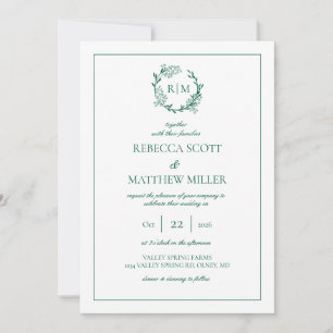 Convite Crista Monograma Floral Elegante Casamento