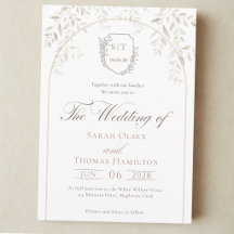 Crista Monograma Folhas Verdes Casamento Elegante