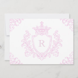 Convite Crista Monograma Tradicional Rosa para Batismo de