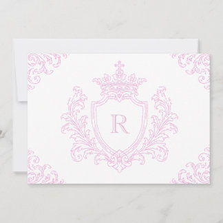 Convite Crista Monograma Tradicional Rosa para Batismo de