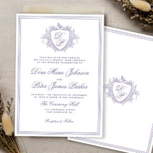 Convite Crista vintage lavanda monograma casamento