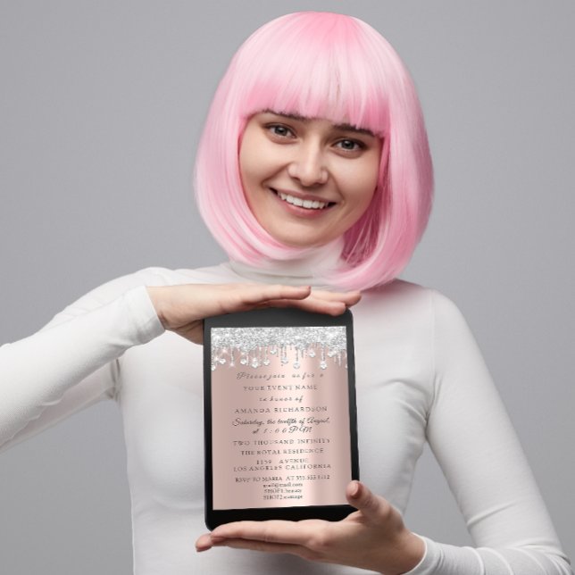 Convite Cristais Glitter Cinza Rosa de de de Silver Aniver (Criador carregado)