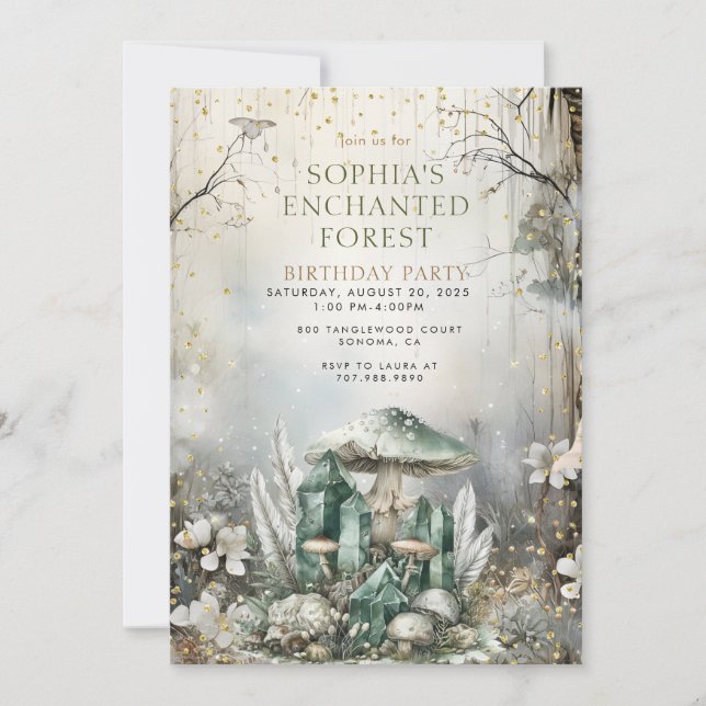 Convite Cristais Magnéticos de Aniversário de Floresta Enc (Frente)