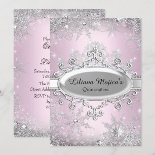 Convite Cristal Rosa Claro Floco de Neve Princesa Quincean