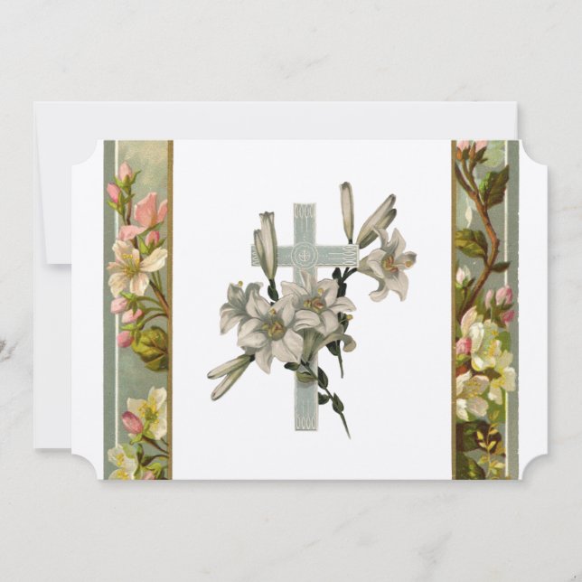 Convite cristão do casamento da cruz do lírio do (Frente)
