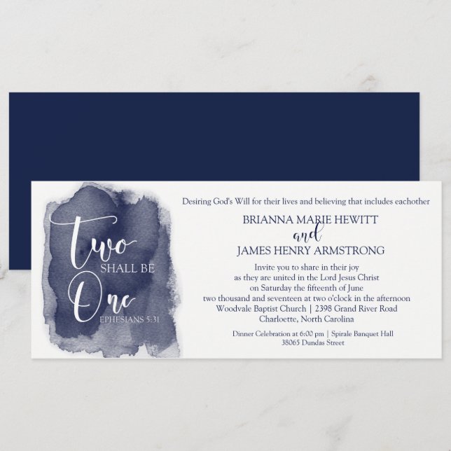 Convite cristão do casamento - marinho da aguarela (Frente/Verso)