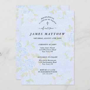 Convite Cristão floral dos rosas azuis do baptismo