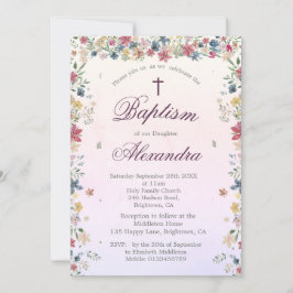 Convite Cristening Baptism Pink Floral Flowers Girls