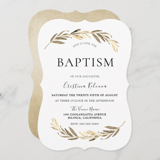 Convite Cristo Dourado Elegante ou Batismo Menino (Frente/Verso)