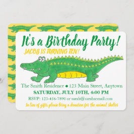 Convite Crocodilo do Alligador Verde Amarelo festa de aniv